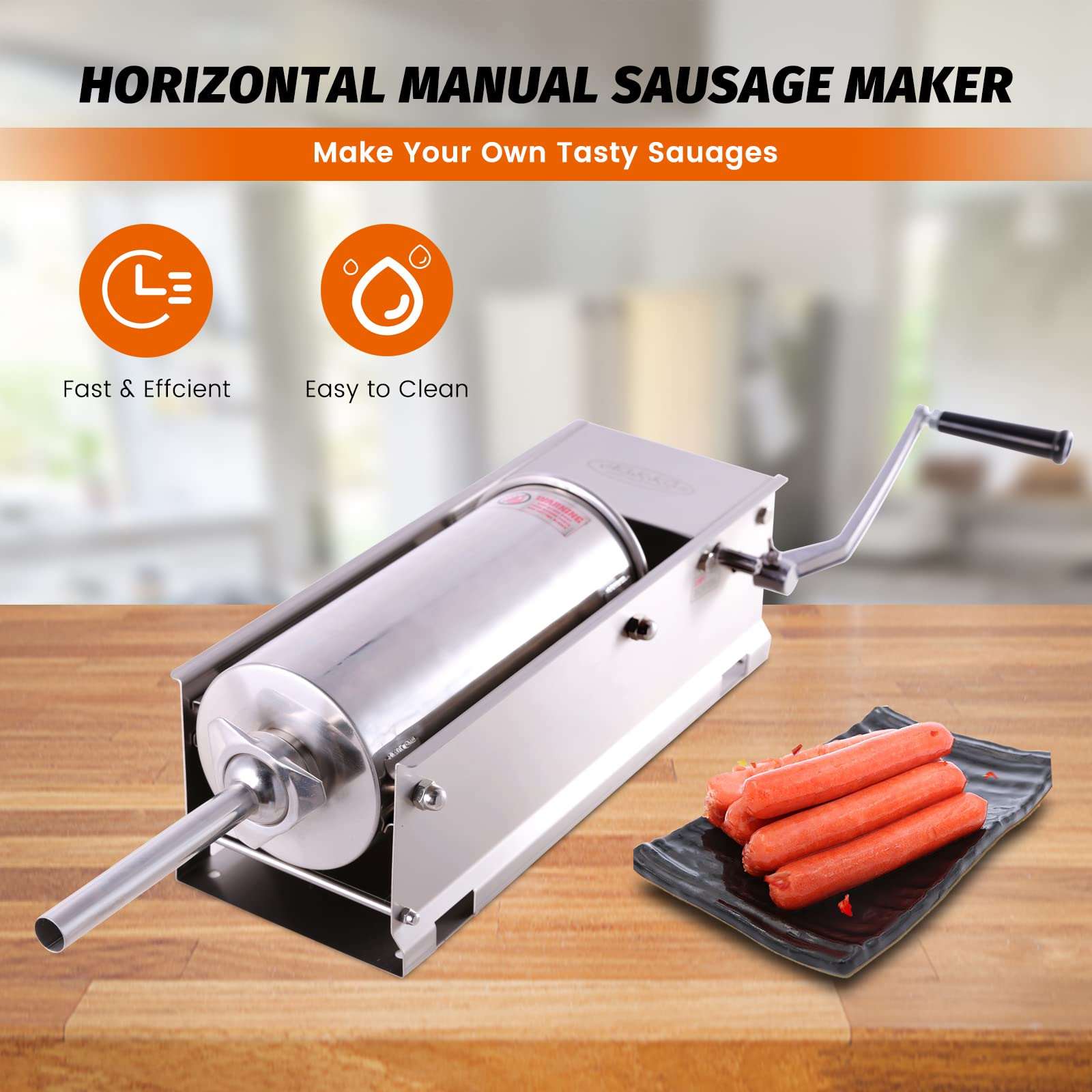 Manual Sausage Stuffer Maker 3L Capacity Vertical Meat Filler Stainless  Steel with 4 Stuffing Nozzles, Commercial and Home Use