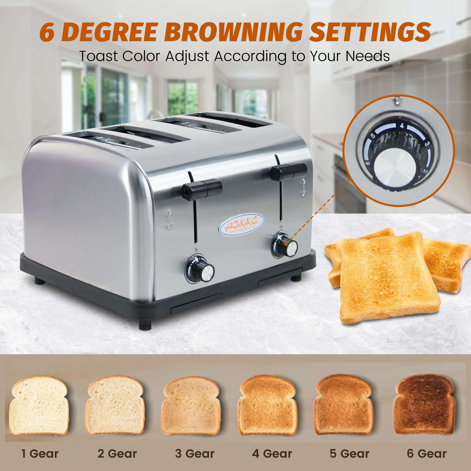 EasyRose Toaster 4 Slice, Heavy-Duty Stainless Steel Toaster Commercial Toaster with Extra Wide Slots with Auto Shut-off/Cancel Button & Removable Crumb Tray, 1800W/120V