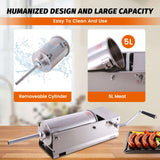 Hakka 11 Lbs(5liter) Sausage Stuffer 2 Speed Stainless Steel Horizontal Sausage Filler(Official Refurbishment)
