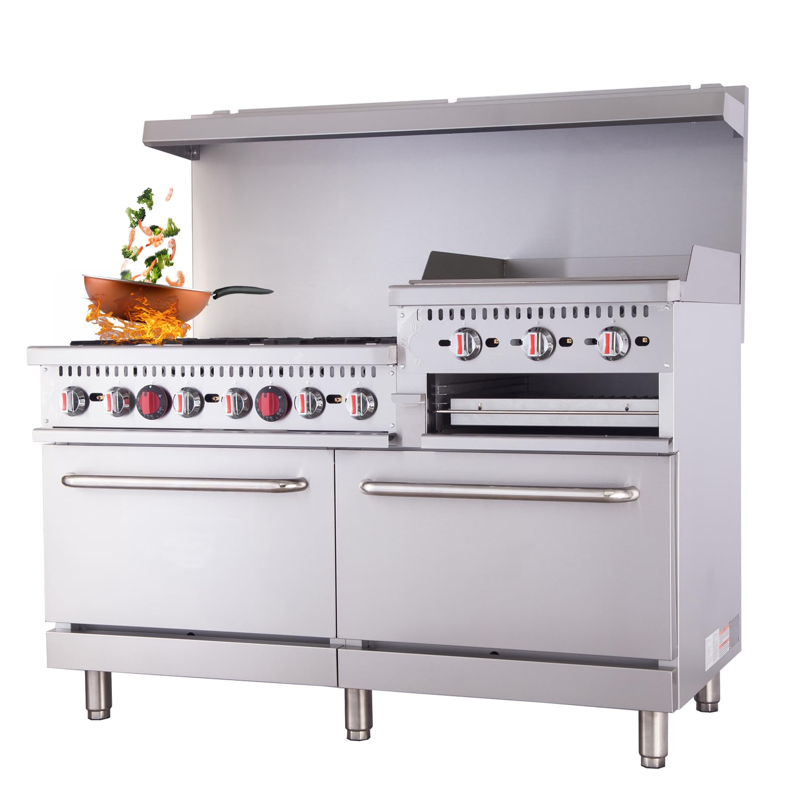 EasyRose Commercial 60" Liquid Propane Gas Range Stove 6 Burners with 24" Griddle