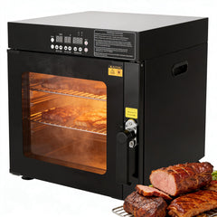 Hakka 3-in-1 Electric Smoker Oven and Dehydrator, 1200W Countertop BBQ Grill with 2 Racks and Side Wood Chip Loader, Stainless Steel