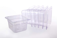 Clivia 6-Pack Food Pan 1/6 Size Clear Polycarbonate Food Pans 2.5" Deep Commercial Hotel Pans for Party, Restaurant, Hotel