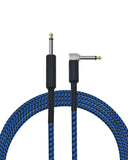 20Feet Musical Instrument Cable (Straight 1/4" TS to Right Angle 1/4" TS), for Electric Guitar,Bass Guitar,10Ft, Black and Blue Tweed Cloth