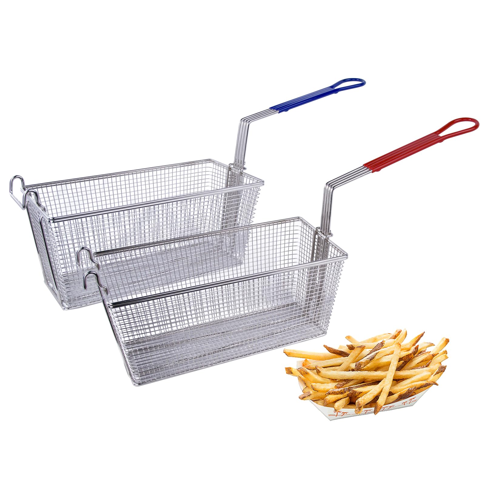 EASYROSE 4Pcs Commercial Deep Fryer Basket with Non-slip Handle, 13¼" x 6½" x 6" Nickel Plated French Fries Basket for Restaurant Kitchen