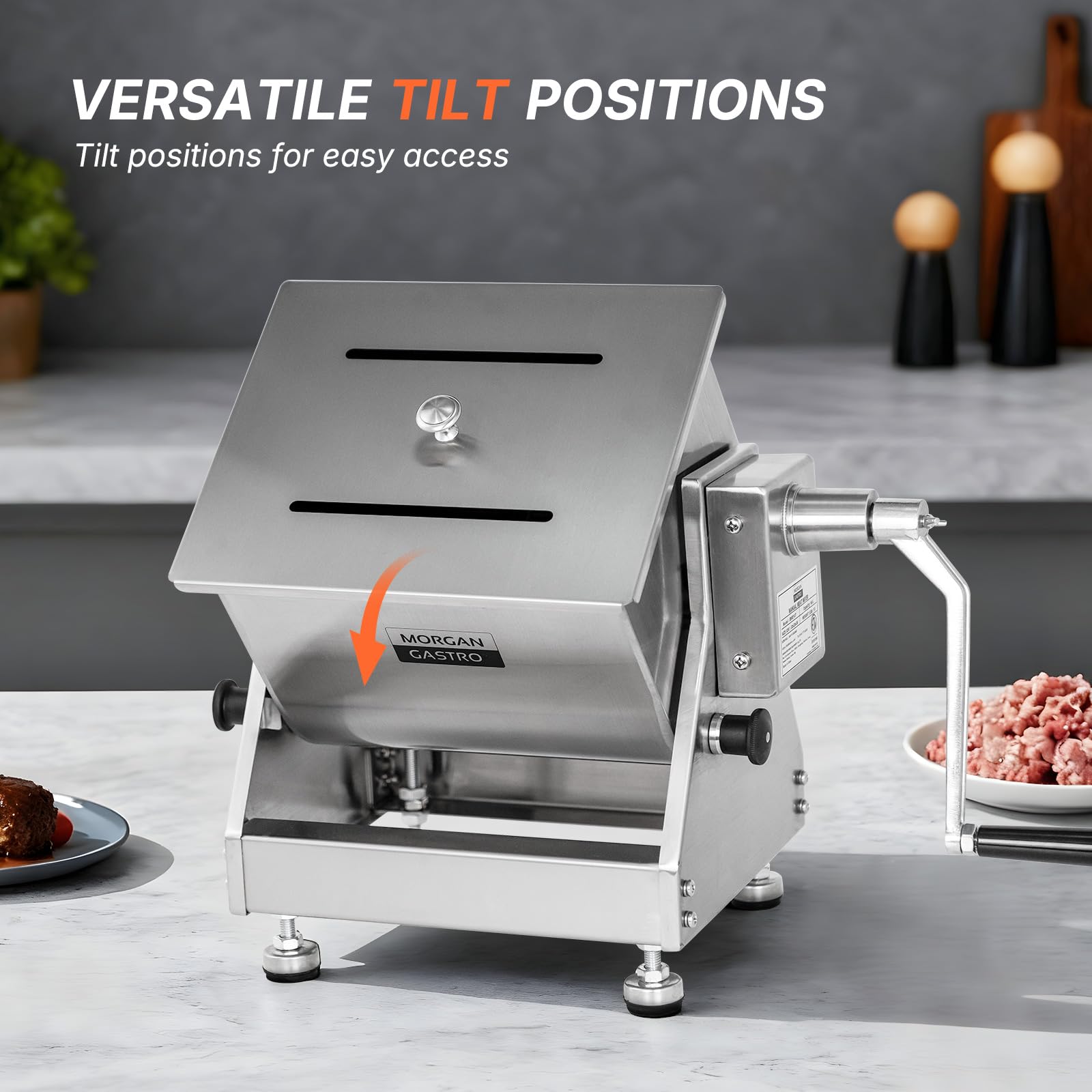 Morgangastro 15L/30 lb Manual Meat Mixer, Stainless Steel Tilt