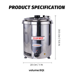 EasyRose 6Qt Soup Warmer Commercial Soup Kettle Warmer with Hinged Lid and Detachable Stainless Steel Pot