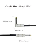 10feet Professional Guitar Instrument Cable, Guitar Cable Right Angle1/4 Inch TS to Straight 1/4 Inch TS for Electric Guitar, Bass, Keyboard, Pro Audio
