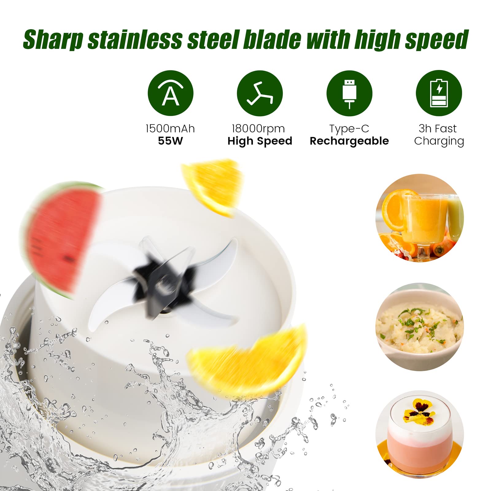Personal Blender for Smoothies, Shakes, 3 In 1 Food Processor