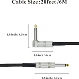 20feet Professional Guitar Instrument Cable, Guitar Cable Right Angle 1/4 Inch TS to Straight 1/4 Inch TS for Electric Guitar, Bass, Keyboard, Pro Audio