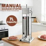 Hakka 7L/15lb Manual Sausage Stuffer, 2-Speed Stainless Steel Vertical Meat Filler with 4 Nozzles
