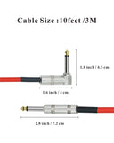 20Feet Professional Guitar Instrument Cable with a red Tweed Coat Angle 1/4 Inch TS to Straight 1/4 Inch TS