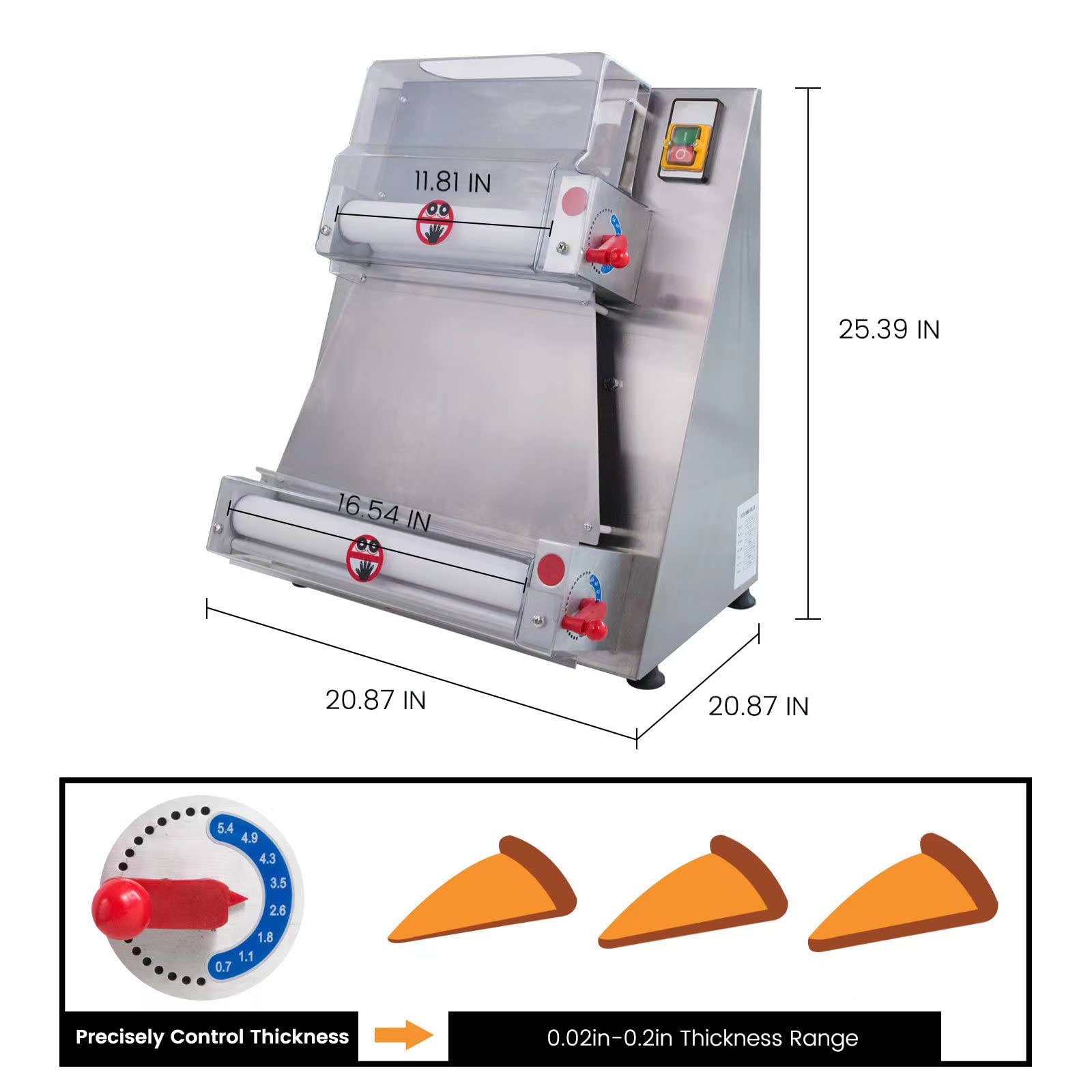 370W Automatic Pizza Dough Roller Sheeter Machine, Commercial Dough Sheeter  Machine, 3-15 inch Pizza, 1-5.5mm Thickness, CE/FCC/CCC/PSE (Silver 3)