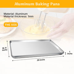 Clivia Commercial Baking Pan,Aluminum Baking Sheet,Cookie Sheets for Baking,Warp ResistantNon Stick Bread Baking Tray Set(18"x26"X2PCS)