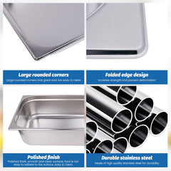 Clivia 1/1 Size Stainless Steel Food Pans,6"Deep Food Containers- Pack of 6