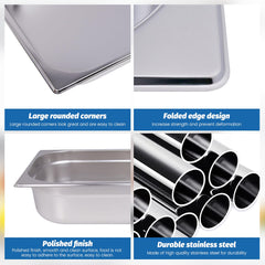 Clivia 1/2 Size 6-Pack Hotel Pans Half Size Steam Table Pan 4" Deep Commercial Hotel Pan Stainless Steel Pan for Party, Restaurant, Hotel