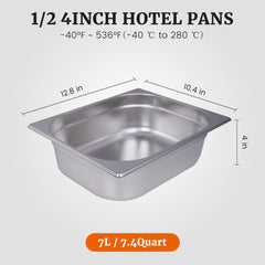 Clivia 1/2 Size 6-Pack Hotel Pans Half Size Steam Table Pan 4" Deep Commercial Hotel Pan Stainless Steel Pan for Party, Restaurant, Hotel