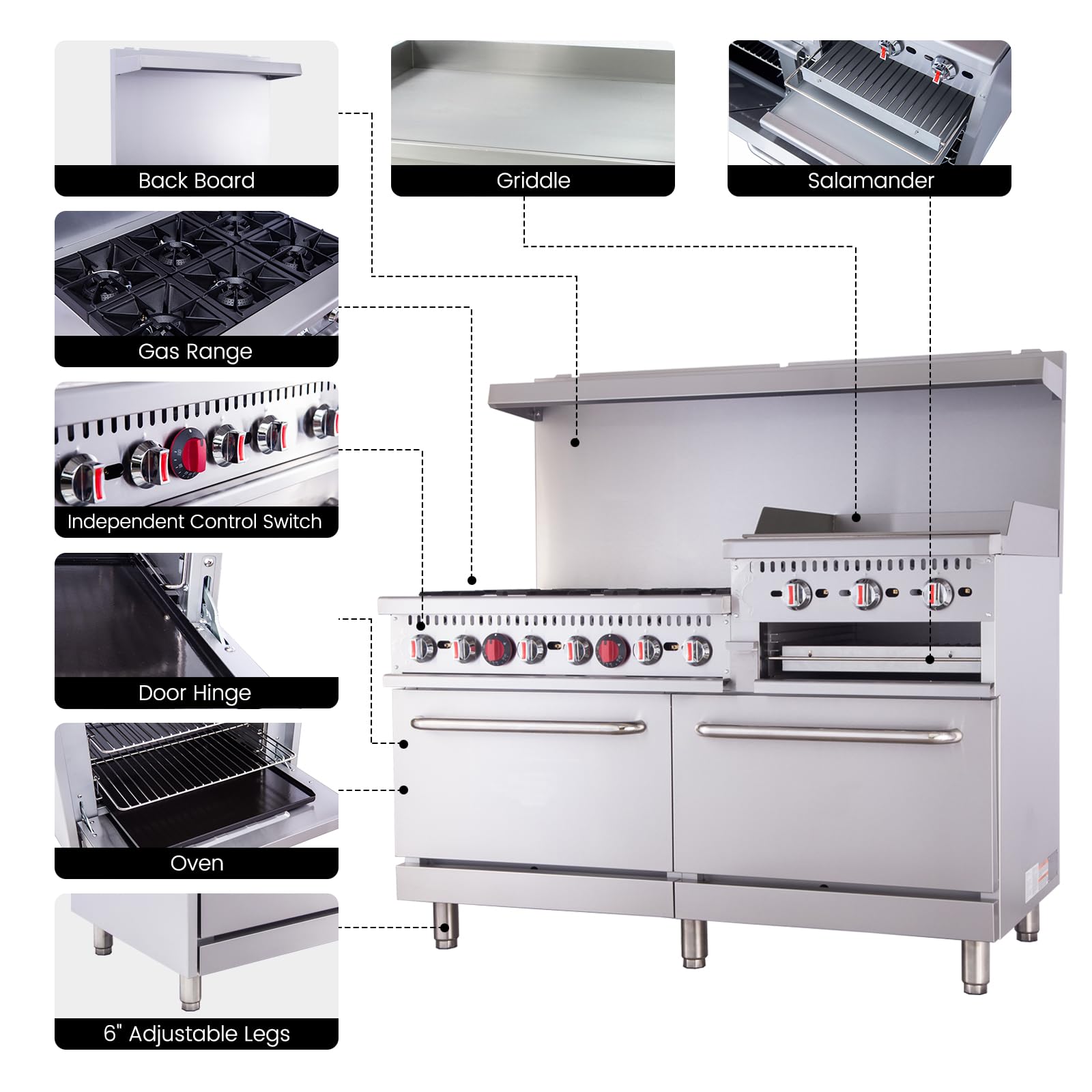 EasyRose Commercial 60" Liquid Propane Gas Range Stove 6 Burners with 24" Griddle