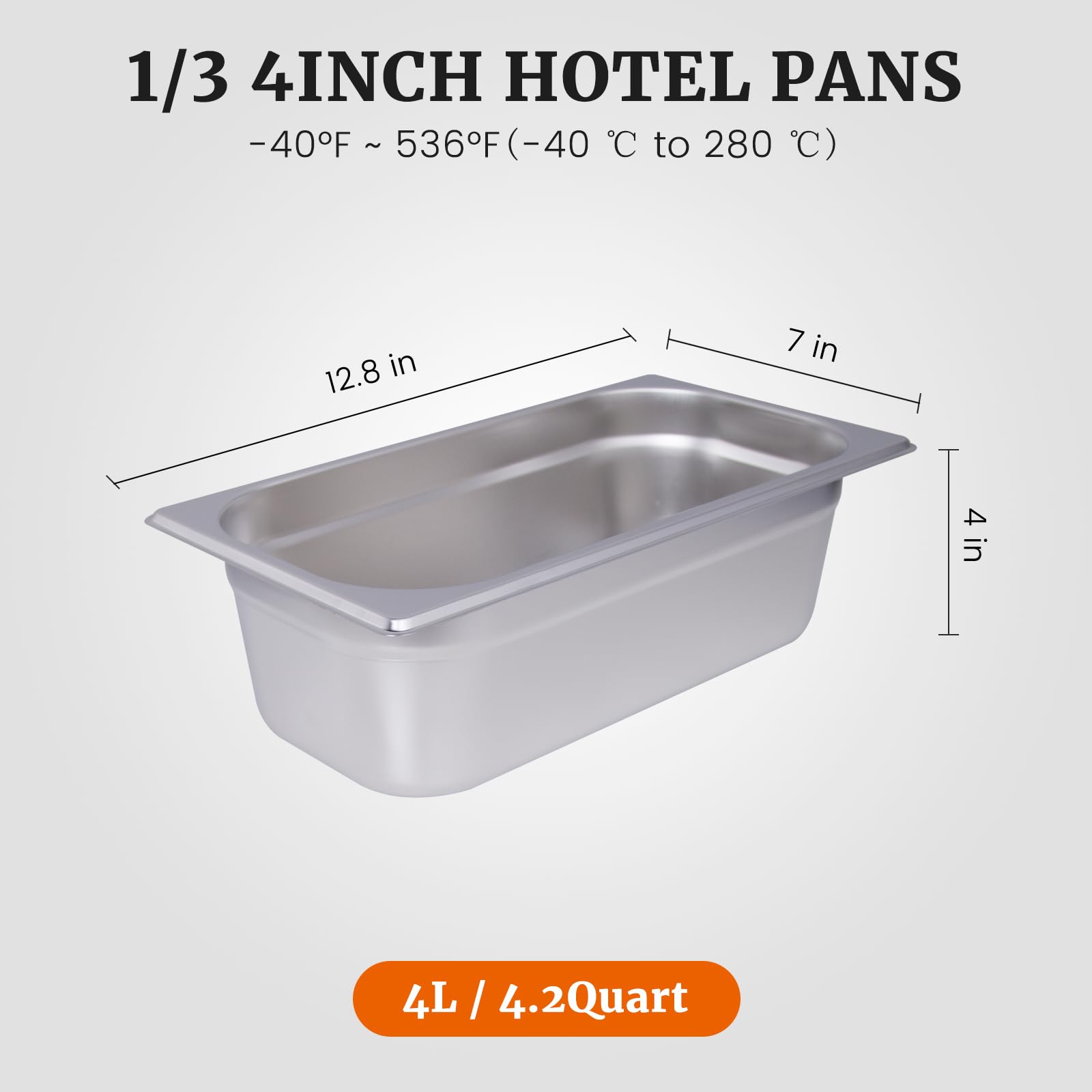 Hakka 6-Pack Hotel Pans Steam Table Pan 1/3 Size Hotel Pan 4" Deep Stainless Steel Pan for Party, Restaurant, Hotel