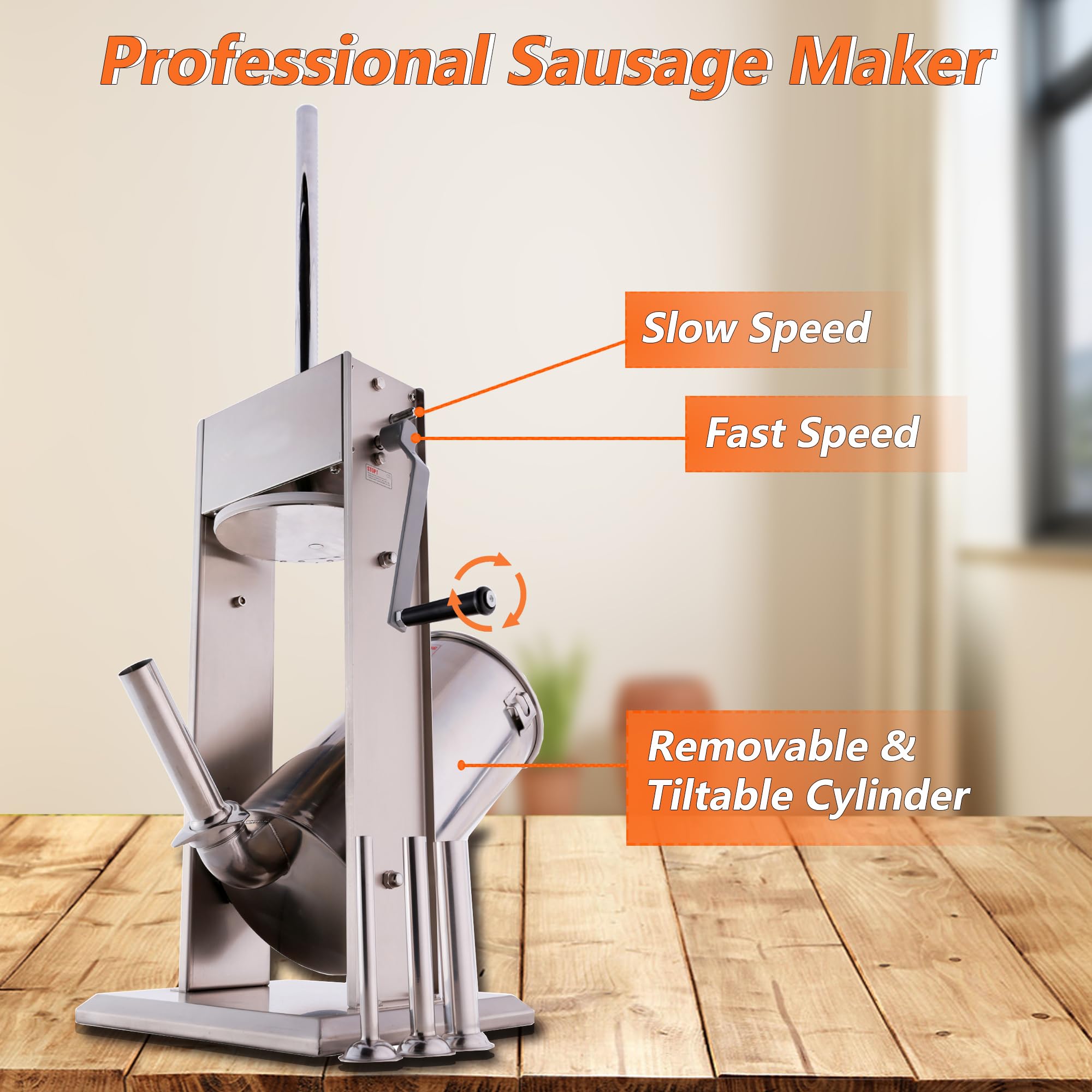 Hakka 11 Lb/5 L Stainless Sausage Stuffer 2 Speed Vertical