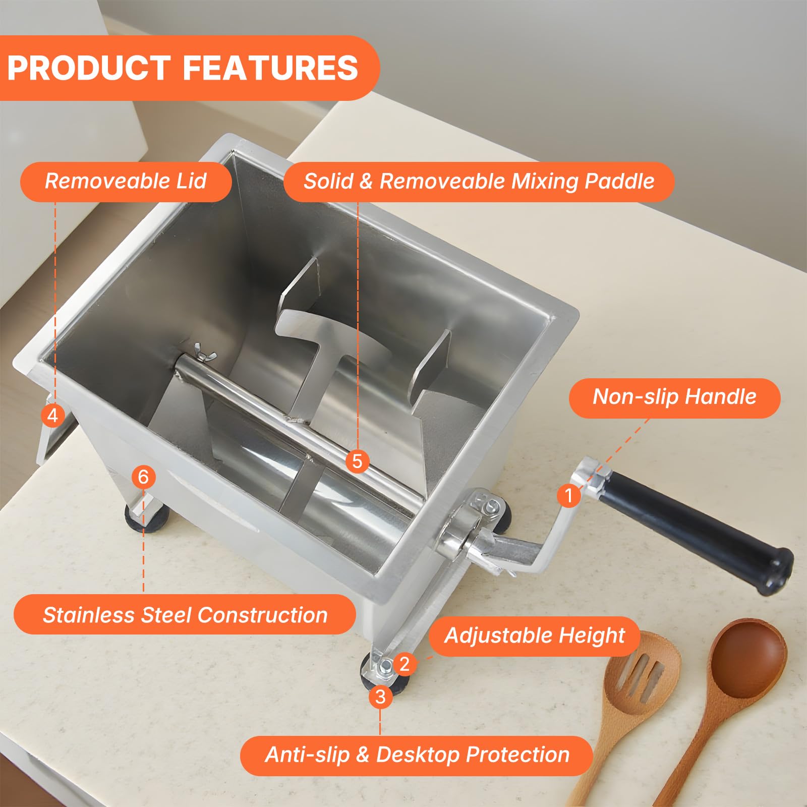 Hakka 15lb/7.5L Stainless Steel Manual Meat Mixer with Mixing