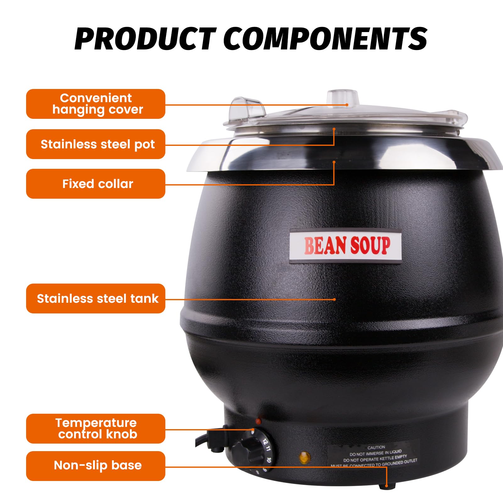 Commercial Electric Soup Kettle Warmer – 10L Countertop Food Warmer, Black (110V, New!)