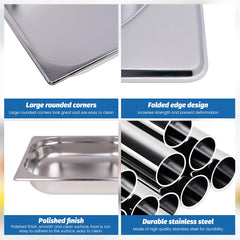 Clivia 1/2 Size Stainless Steel Food Pans,2.5"Deep Food Containers- Pack of 6