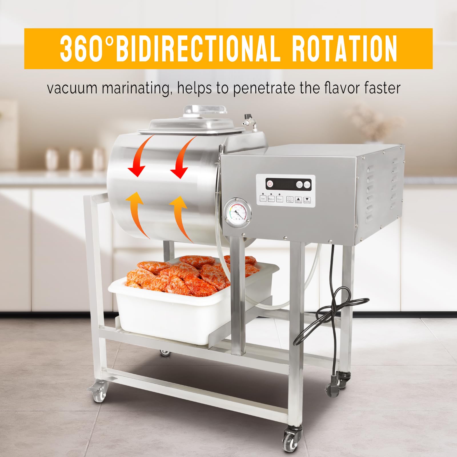 MEATERS 句潤 濱ROLL 45inc EasyRose 45L/90lb Commercial Vacuum Meat Tumbler Marinator, 240W
