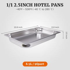 Clivia Full Size Hotel Pans 6Pack 1/1 Size 2.5inch Deep Stainless Steel Steam Table Pans