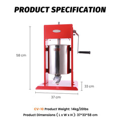 Hakka 22 Lbs(10 Liter) Sausage Stuffer 2 Speed Stainless Steel Vertical Meat Filler(Official Refurbishment)