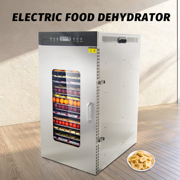 20-Trays 1500W Commercial Stainless Steel Food Dehydrator, Temp + Time  Control