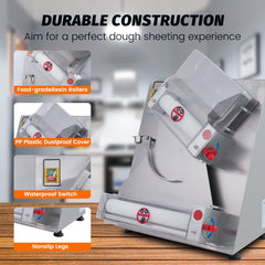 Hakka Electric Dough Sheeter Machine 370W Max 12" Pizza Dough Roller Sheeter, Automatic Commercial Pizza Dough Press Machine, Noodle Bread Pasta Maker