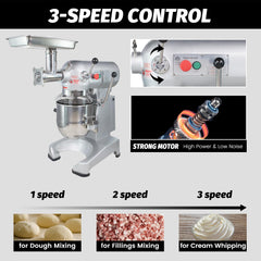 Hakka 10Qt Dough Stand Mixer 3 Speed, 4 Function Stainless Steel Food Mixer, ETL certified (grinder head  included)