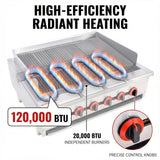 EASYROSE 36" Gas Radiant Charbroiler Grill Countertop Gas with 6 Burner 120,000 BTU, ETL Certified