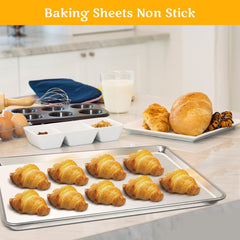 Clivia Commercial Baking Pan,Aluminum Baking Sheet,Cookie Sheets for Baking,Warp ResistantNon Stick Bread Baking Tray Set(18"x26"X2PCS)