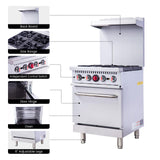 EasyRose 24" Natural Gas Commercial Restaurant Kitchen 4 Burners Range With Oven