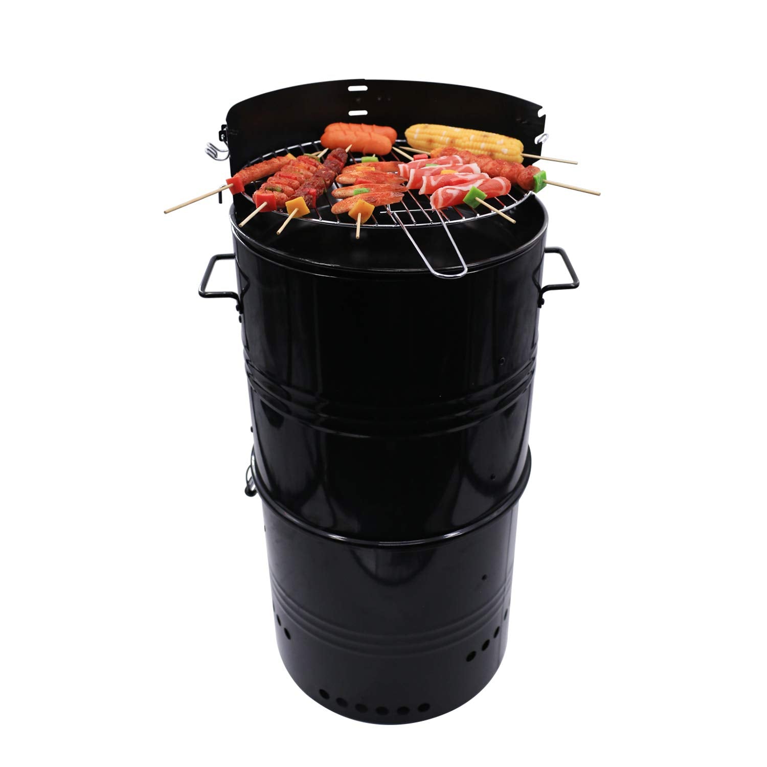 Hakka Vertical Charcoal Smoker, Multi-Function 18 Inch Barbecue and Charcoal Smoker Grill Heavy Duty Round BBQ Grill for Outdoor Cooking Camping(Official Refurbishment)