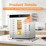 Hakka Commercial 12 Tray Food Dehydrator Electric Meat Fruit Jerky Dryer Machine, 1500W