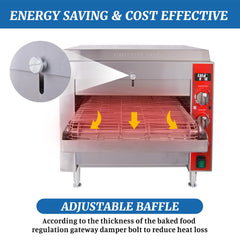 EasyRose Adjustable Speed Conveyor Toasters 50-300 °C /122- 572°F Temperature Range for Bakery Western Restaurant - 240V 3600W (14”wide belt)