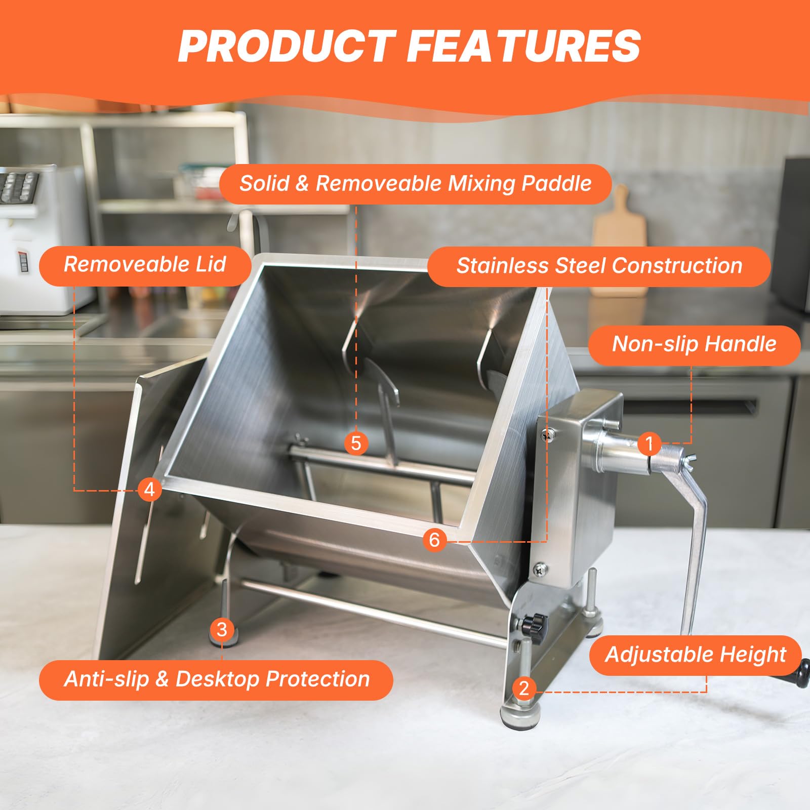 SUNATUR 16L スタンドミキサー　2200ワット Hakka 30L/60lb Manual Meat Mixer, Tilting Stainless Steel Tank