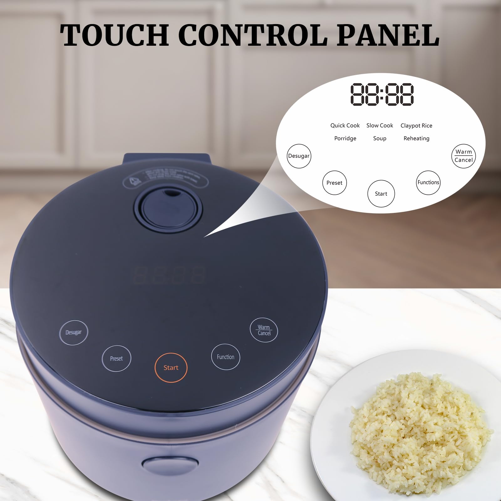 Clivia  Low Carb Rice Cooker, 7 Functions Rice Pot 4 Cups Uncooked Rice with Stainless Steel Steamer MINI Desuger Smart Cooker Non-stick Inner 24H Delay Timer
