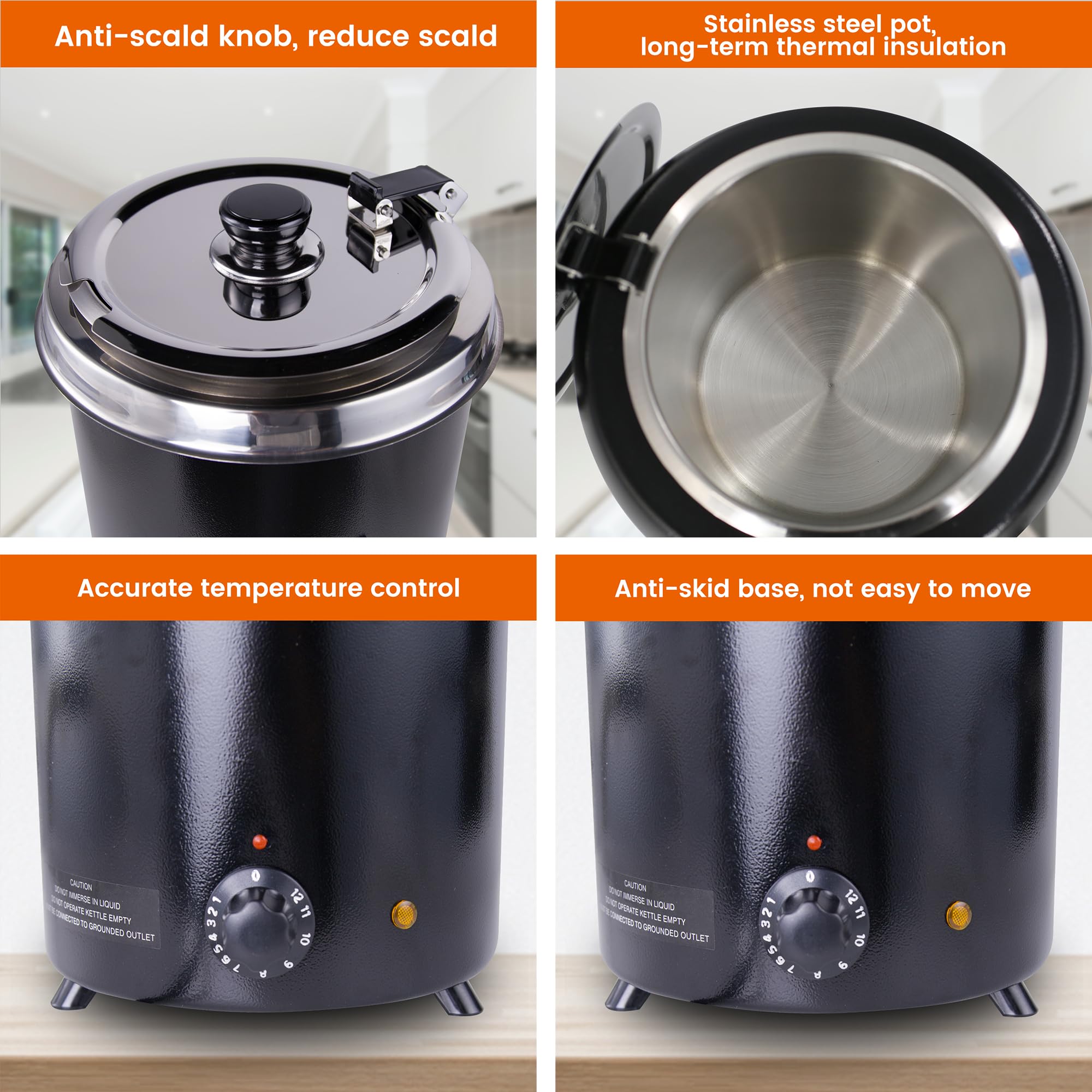 EasyRose 6Qt Soup Warmer Commercial Soup Kettle Warmer with Hinged