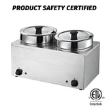 EasyRose Commercial Food Warmer 2X3.7QT Round Soup Pot Steam Table Food Warmer Buffet Bain Marie Pot with Temperature Control & Lids,  - 110V, 400W