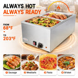 EasyRose Commercial Food Warmer 2-Pan Steam Table Food Warmer with Temperature Control & Lids, Electric Warming Trays for Food or Sauces-120V, 1200W, 10.6 QT/Pan