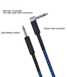 10Feet Musical Instrument Cable (Straight 1/4" TS to Right Angle 1/4" TS), for Electric Guitar,Bass Guitar,10Ft, Black and Blue Tweed Cloth