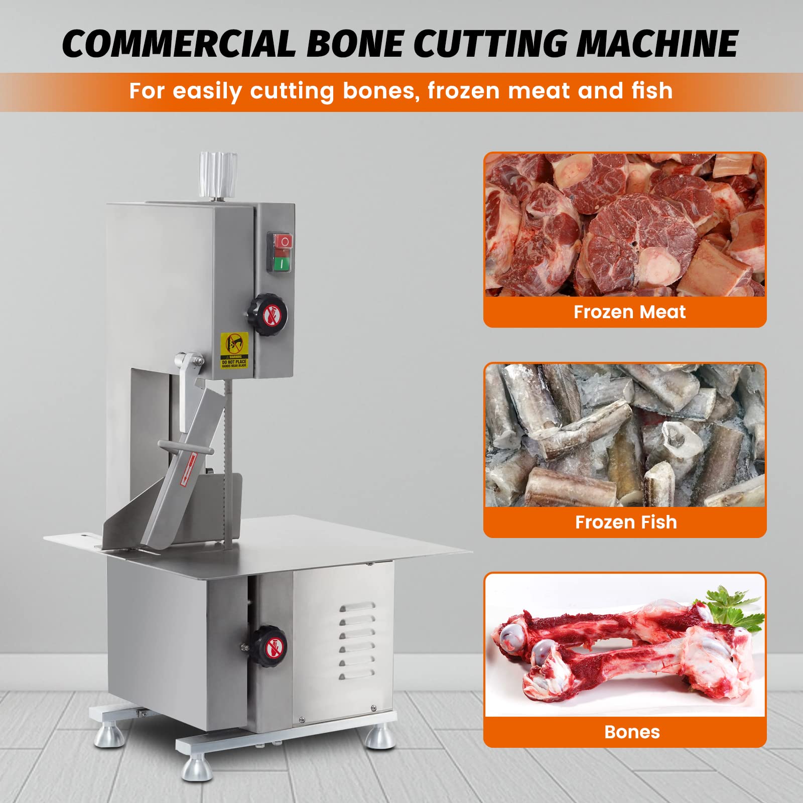 Hakka Bone Saw Machine, Electric Butcher Bandsaw Countertop Meat Saw Commercial Bone Cutter Stainless Steel,1HP/120V