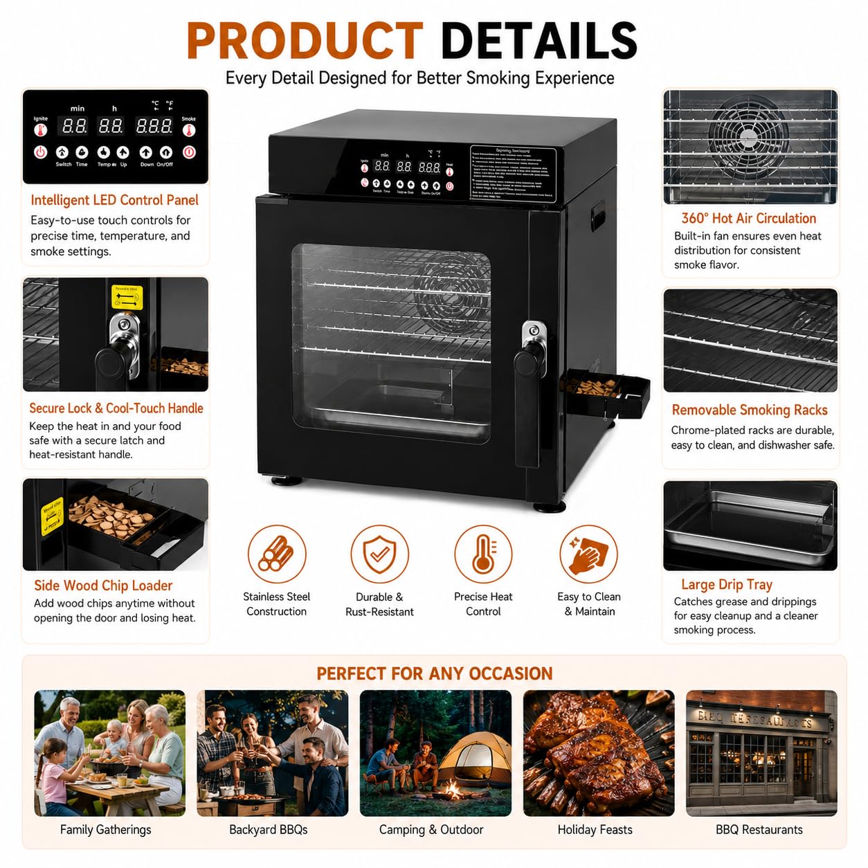 Hakka Bros 3-in-1 Electric Smoker Oven and Dehydrator, 1200W