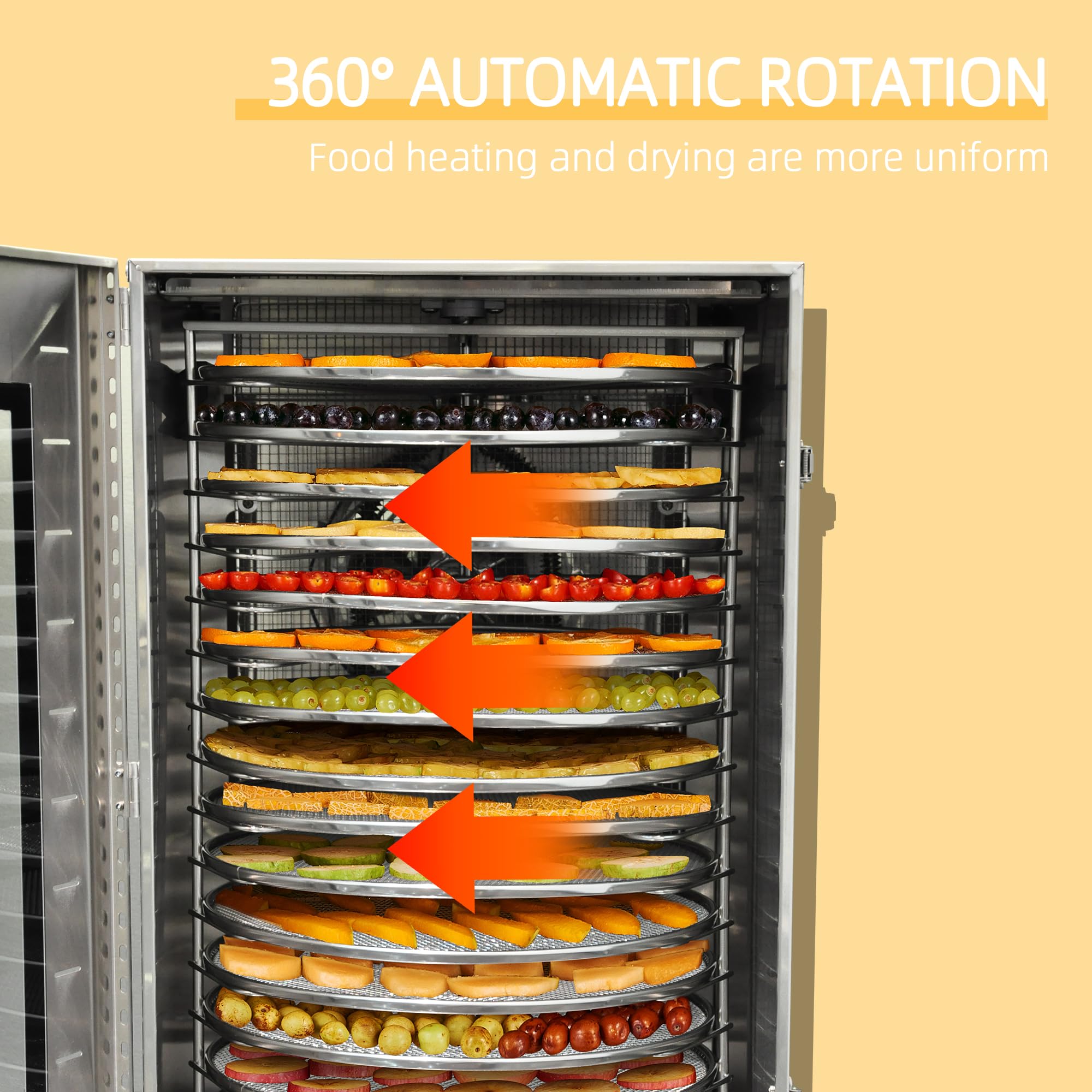 Hakka Food Dehydrator 16 Trays Stainless Steel 360° Rotation Meat