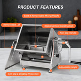 Morgangastro 15L/30 lb Manual Meat Mixer, Stainless Steel Tilt Sausage Mixer with Removable Paddles & Hand Crank