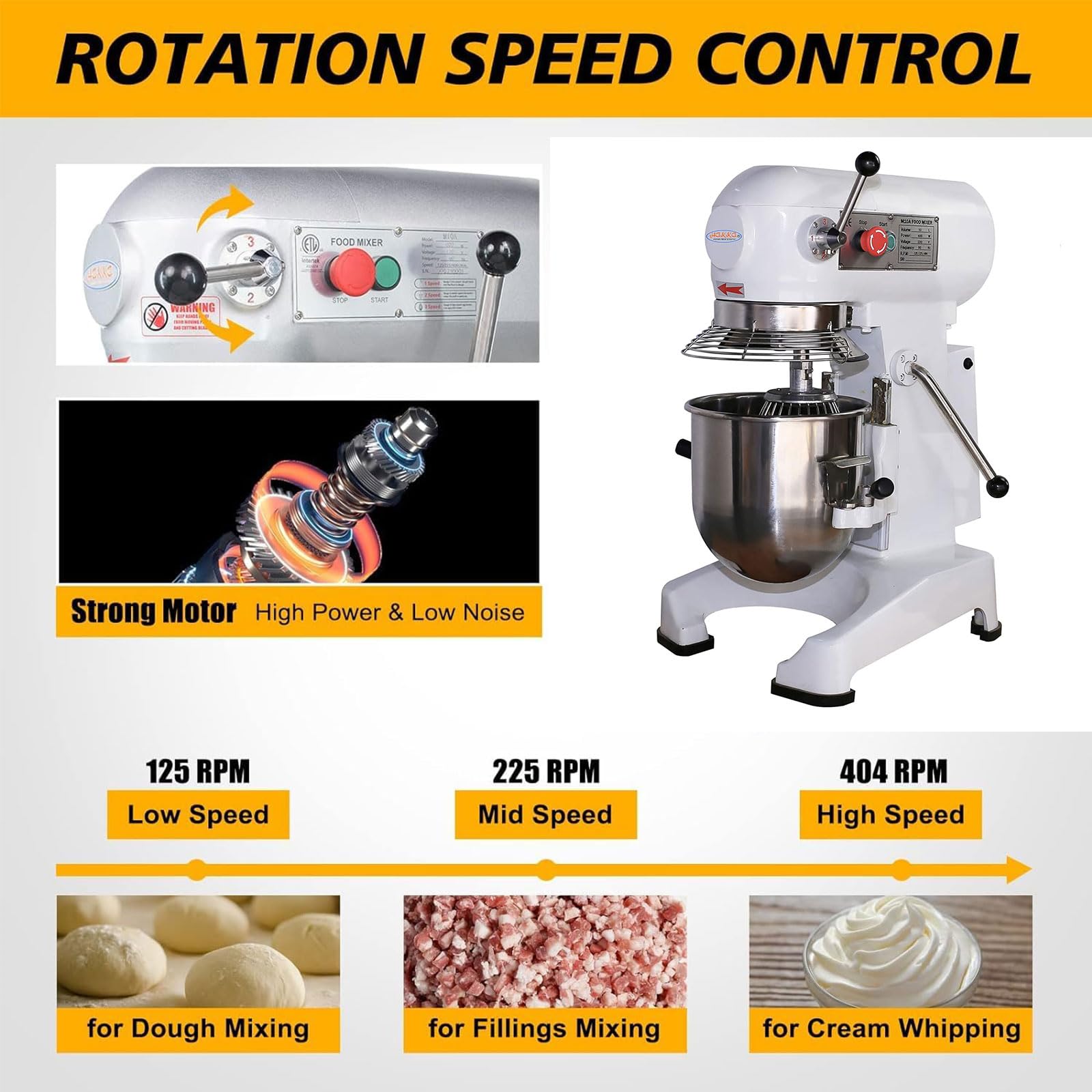 Hakka Commercial 10Qt Dough Food Stand Mixer 3 Speed Gear Driven Pizza Bakery
