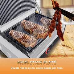 Hakka Electric Panini Press Grill, Commercial Contact Sandwich Toast Maker Non-Stick Ribbed Wider Plate 50-300℃ Temp Control Catering Machine for Making Breakfast, Steak, Hamburgers（UK）